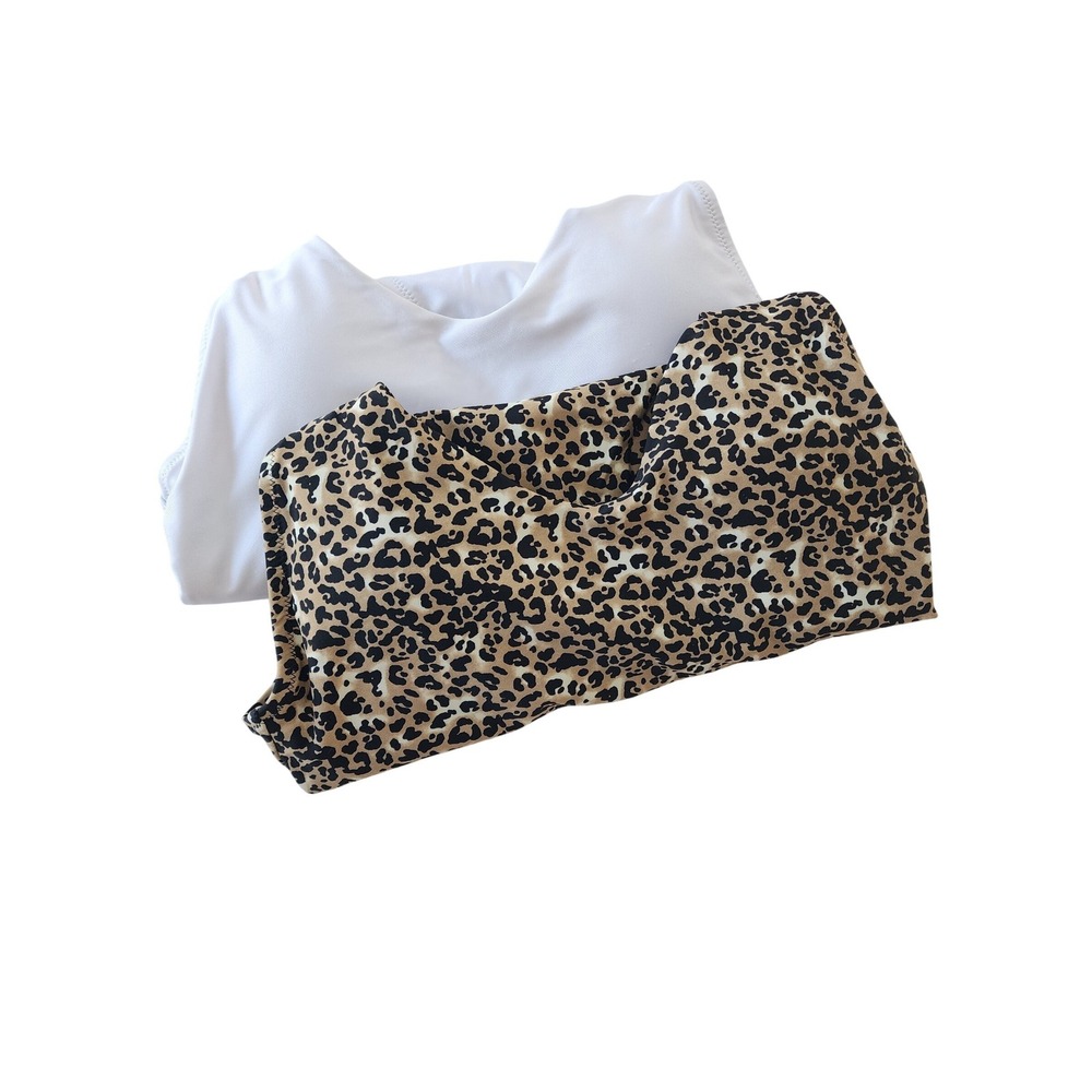 Set of 2 RELLECIGA Leopard‎ Print White One Piece Swimsuit High Cut Thong Back